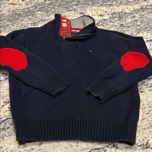 Tommy Hilfiger Navy Zip-Up Sweater with Red Patches